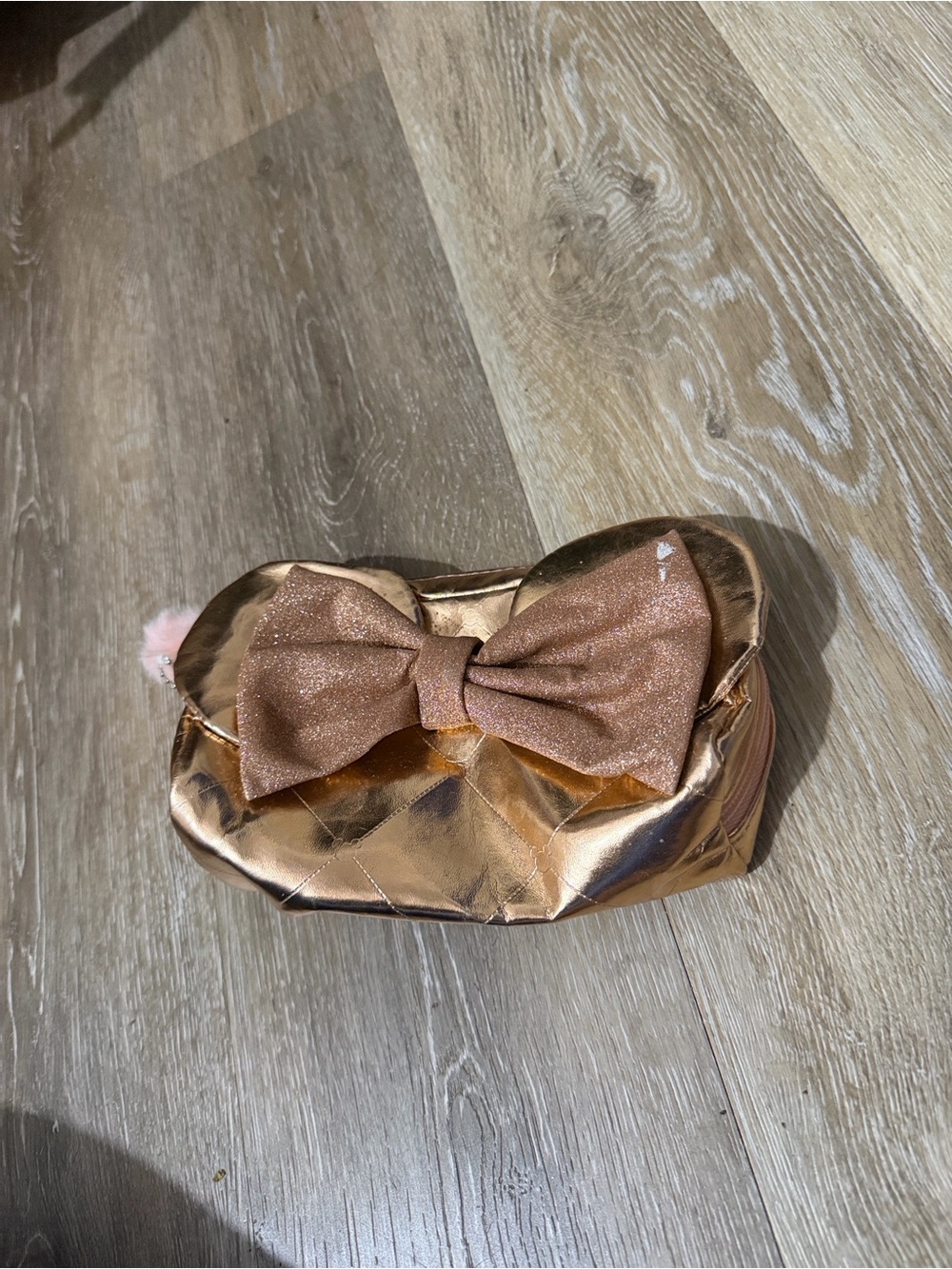 Rose Gold Metallic Bow Cosmetic Pouch